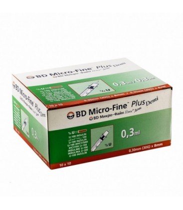 Шприцы BD Micro-Fine Plus Demi, 10 шт.(U-100 / 0.3 мл.),(в упаковке)